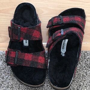 Birkenstock Red and Black Plaid Sandals